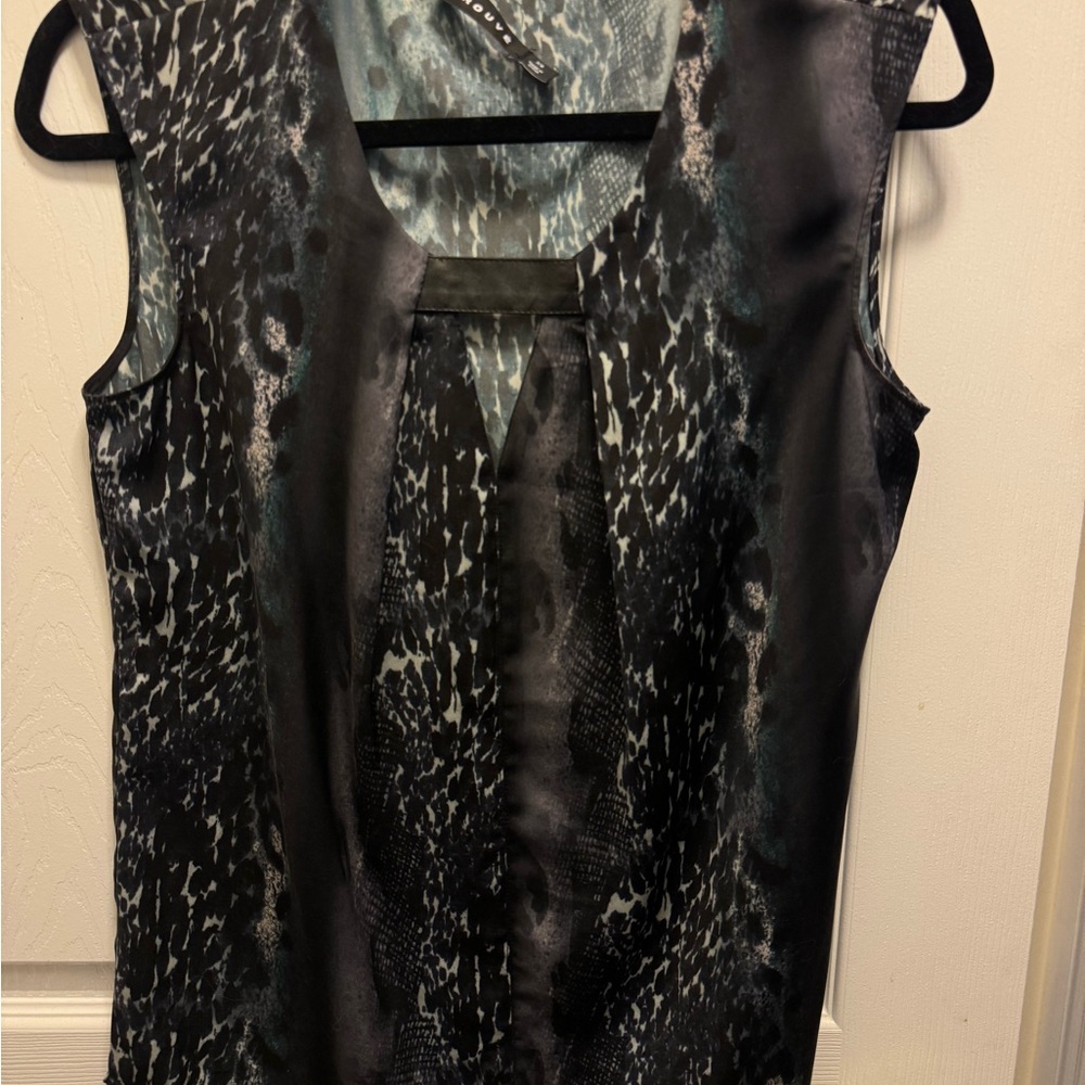 Trouve Faux Leather leopard sleeveless blouse. Small. Excellent, like new cond.